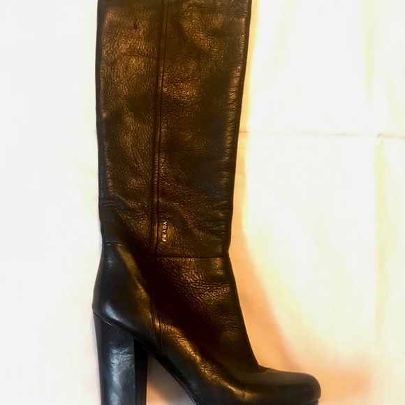 NIB Vintage Prada Cervo Shine High Heeled Boots in Black Sz. 39 - Picture 4 of 7